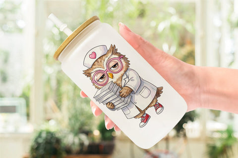 Glass Can Burnout Owl Nurse Lifestyle Sublimation artnoy 