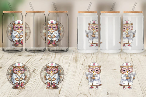Glass Can Burnout Owl Nurse Lifestyle Sublimation artnoy 