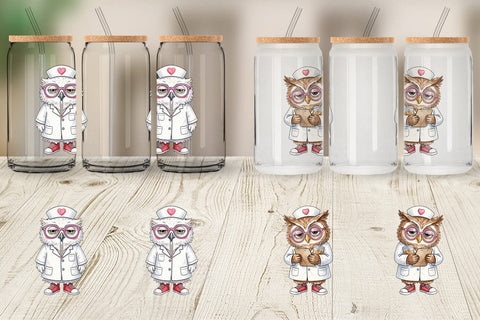 Glass Can Burnout Owl Nurse Lifestyle Sublimation artnoy 
