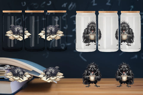 Glass Can Burnout Raven Dark Academia Watercolor Sublimation artnoy 