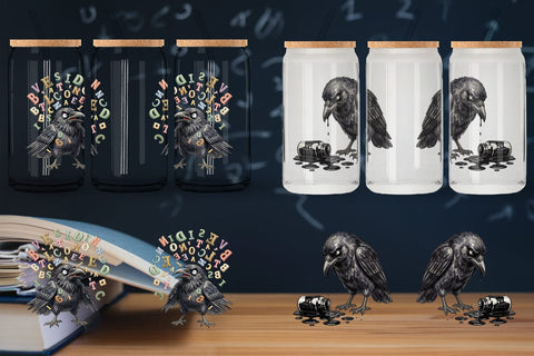 Glass Can Burnout Raven Dark Academia Watercolor Sublimation artnoy 