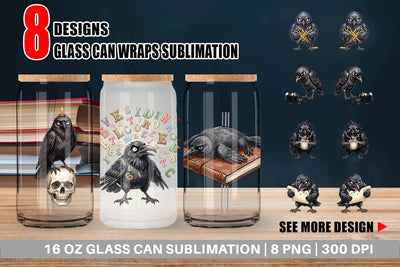 Glass Can Burnout Raven Dark Academia Watercolor Sublimation artnoy 
