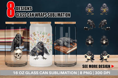 Glass Can Burnout Raven Dark Academia Watercolor Sublimation artnoy 