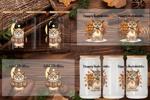 Glass Can Burnt Out Owl Whimsigoth Watercolor Sublimation artnoy 