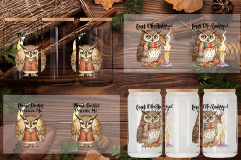 Glass Can Burnt Out Owl Whimsigoth Watercolor Sublimation artnoy 