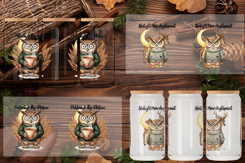 Glass Can Burnt Out Owl Whimsigoth Watercolor Sublimation artnoy 