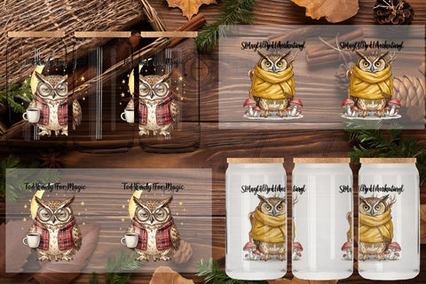 Glass Can Burnt Out Owl Whimsigoth Watercolor Sublimation artnoy 