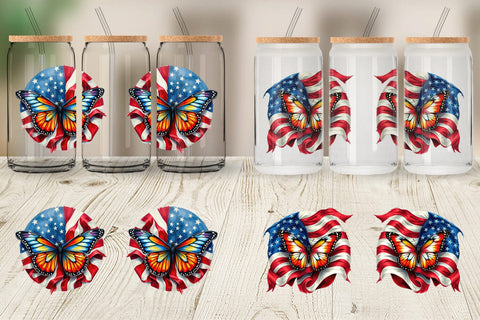 Glass Can Butterfly 4th of July Sublimation artnoy 