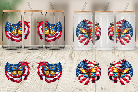 Glass Can Butterfly 4th of July Sublimation artnoy 