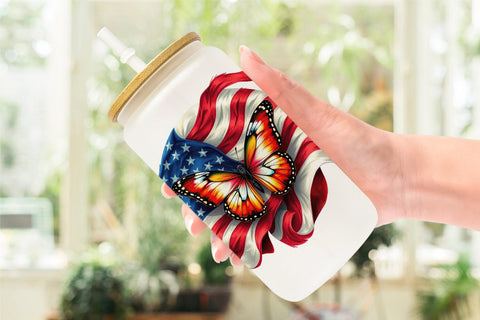 Glass Can Butterfly 4th of July Sublimation artnoy 