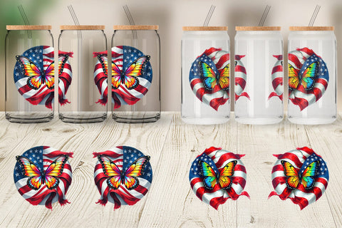 Glass Can Butterfly 4th of July Sublimation artnoy 