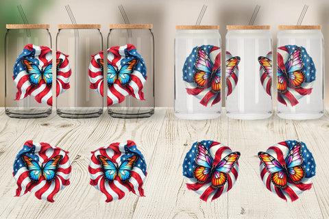 Glass Can Butterfly 4th of July Sublimation artnoy 