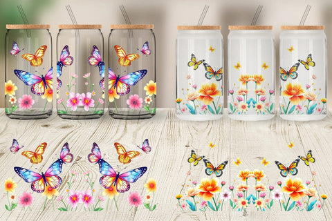 Glass Can Butterfly and Flower Sublimation artnoy 