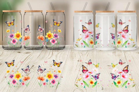 Glass Can Butterfly and Flower Sublimation artnoy 
