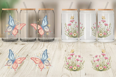 Glass Can Butterfly Bloom Pastels Sublimation artnoy 