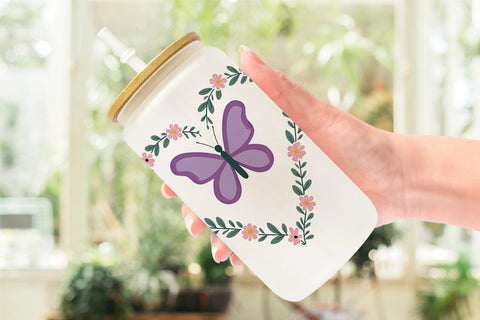 Glass Can Butterfly Bloom Pastels Sublimation artnoy 