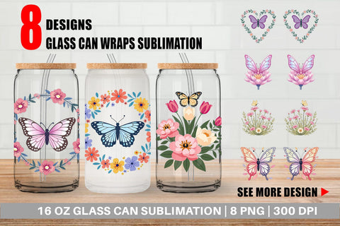 Glass Can Butterfly Bloom Pastels Sublimation artnoy 