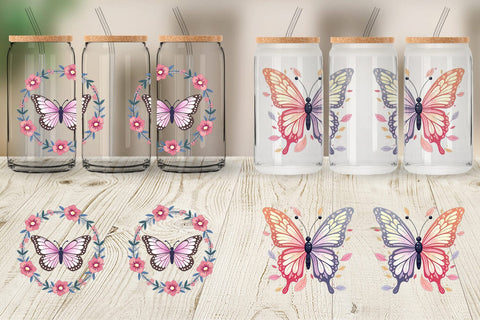 Glass Can Butterfly Bloom Pastels Sublimation artnoy 