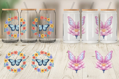 Glass Can Butterfly Bloom Pastels Sublimation artnoy 