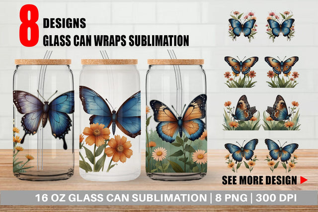 Glass Can Butterfly illustration Sublimation artnoy 