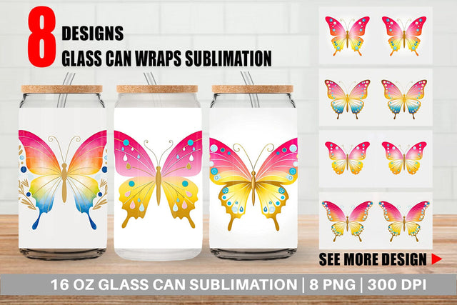 Glass Can Butterfly Sublimation artnoy 