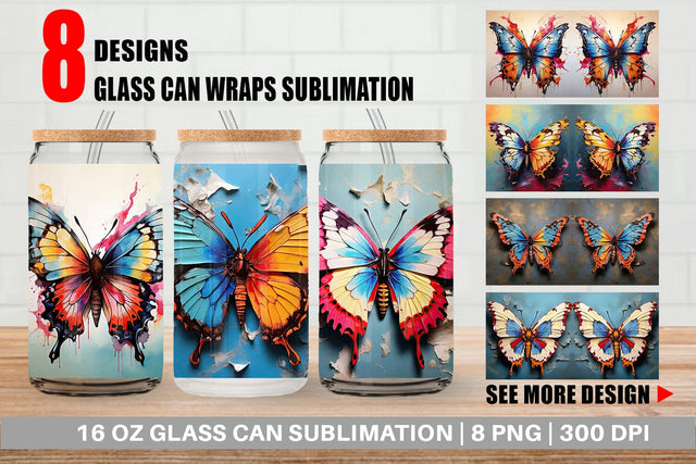 Glass Can Butterfly Vibrant Color Sublimation artnoy 
