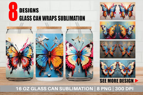 Glass Can Butterfly Vibrant Color Sublimation artnoy 