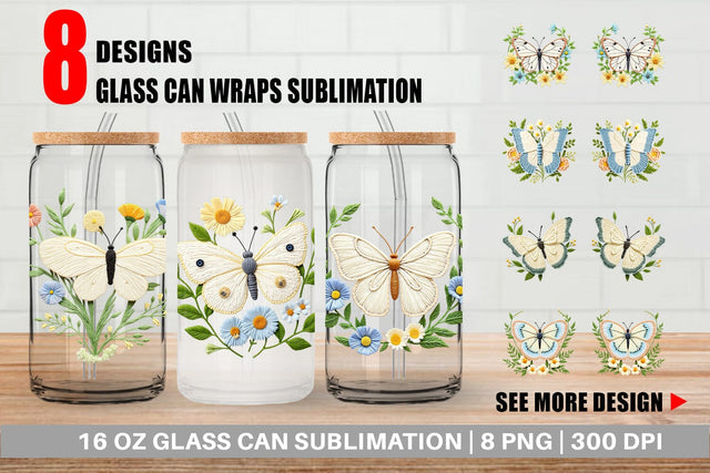 Glass Can Cabbage White Butterfly Sublimation artnoy 