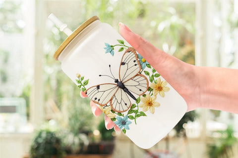 Glass Can Cabbage White Butterfly Sublimation artnoy 