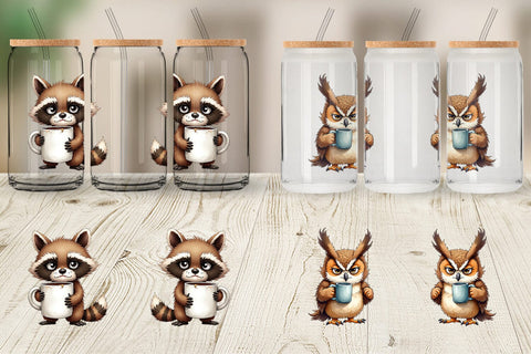 Glass Can Caffeinated Chaos Grumpy Animal Watercolors Sublimation artnoy 