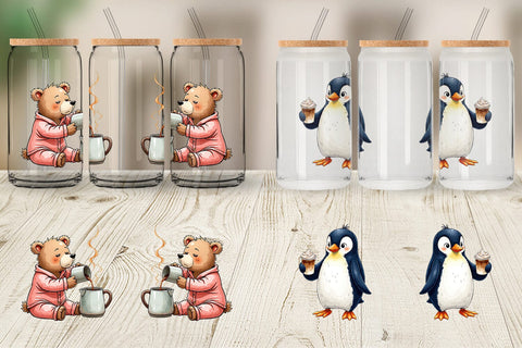 Glass Can Caffeinated Chaos Grumpy Animal Watercolors Sublimation artnoy 