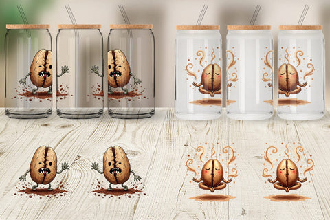Glass Can Caffeinated Chaos Sarcastic Coffee Bean Characters Sublimation artnoy 
