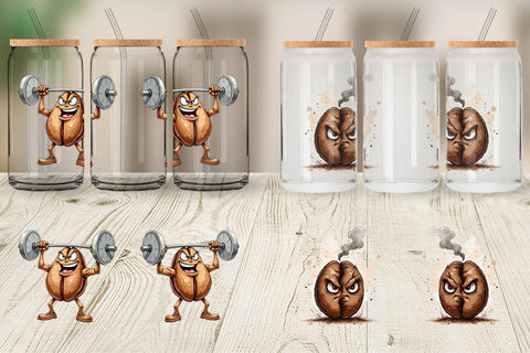 Glass Can Caffeinated Chaos Sarcastic Coffee Bean Characters Sublimation artnoy 
