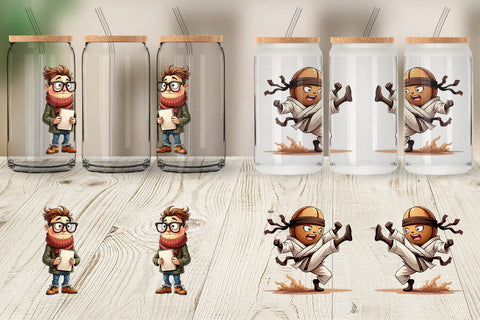 Glass Can Caffeinated Chaos Sarcastic Coffee Bean Characters Sublimation artnoy 