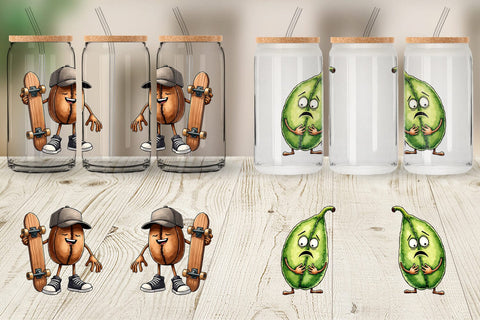 Glass Can Caffeinated Chaos Sarcastic Coffee Bean Characters Sublimation artnoy 
