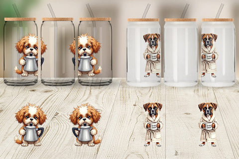 Glass Can Caffeine & Chaos Morning Mood Sarcastic Dogs Sublimation artnoy 