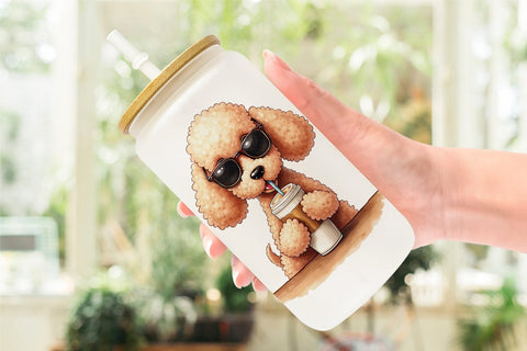 Glass Can Caffeine & Chaos Morning Mood Sarcastic Dogs Sublimation artnoy 