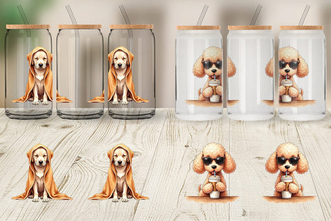 Glass Can Caffeine & Chaos Morning Mood Sarcastic Dogs Sublimation artnoy 