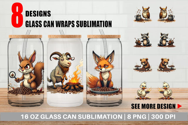 Glass Can Caffeine Critters Sublimation artnoy 