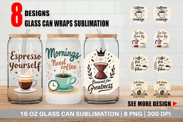 Glass Can Caffeine Kick Quotes Sublimation artnoy 