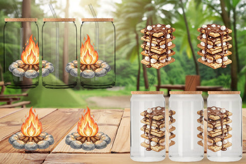 Glass Can Campfire Cooking Nostalgia Watercolor Sublimation artnoy 