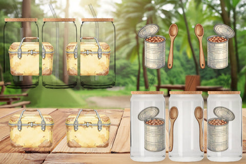 Glass Can Campfire Cooking Nostalgia Watercolor Sublimation artnoy 