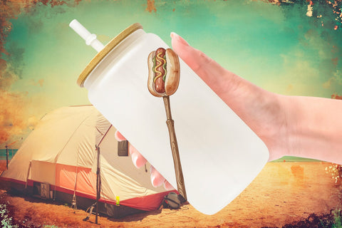 Glass Can Campfire Cooking Nostalgia Watercolor Sublimation artnoy 