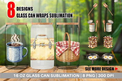 Glass Can Campfire Cooking Nostalgia Watercolor Sublimation artnoy 