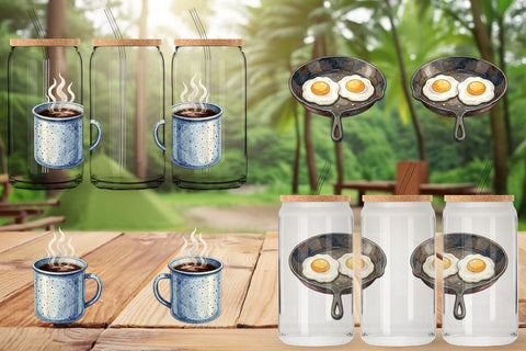 Glass Can Campfire Cooking Nostalgia Watercolor Sublimation artnoy 