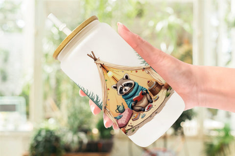 Glass Can Camping Cozy Animals Sublimation artnoy 
