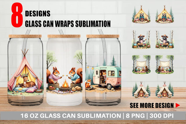 Glass Can Camping Cozy Animals Sublimation artnoy 