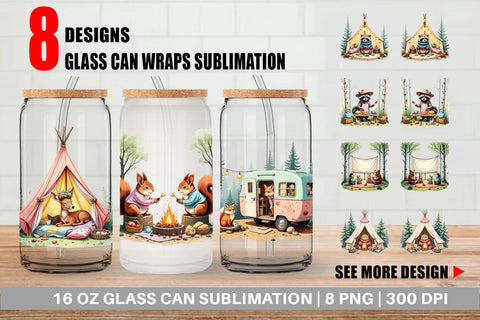 Glass Can Camping Cozy Animals Sublimation artnoy 