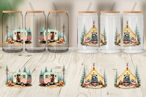 Glass Can Camping Cozy Animals Sublimation artnoy 
