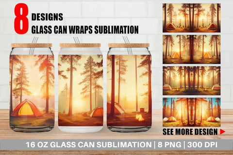 Glass Can Camping Forest Sunset Sublimation artnoy 